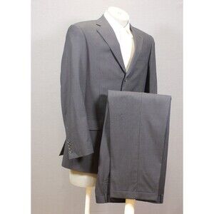 Emanuel Ungaro Wool Men's 2 piecc Suit Black Striped 3 Btn 40R Flat Fronts 34" W